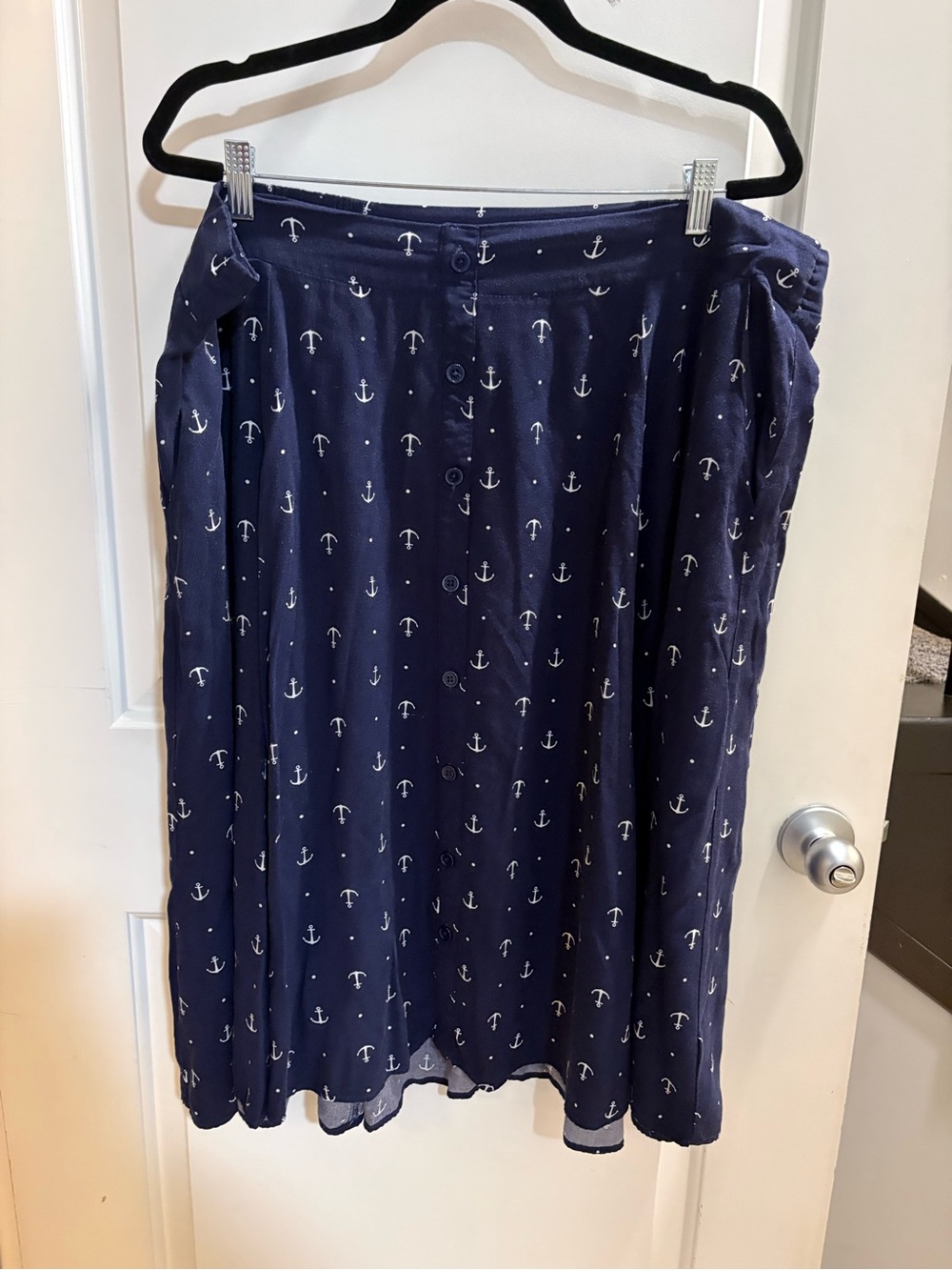 Torrid Navy Blue White Anchor Print Challis Button Midi Skirt Pockets 3X